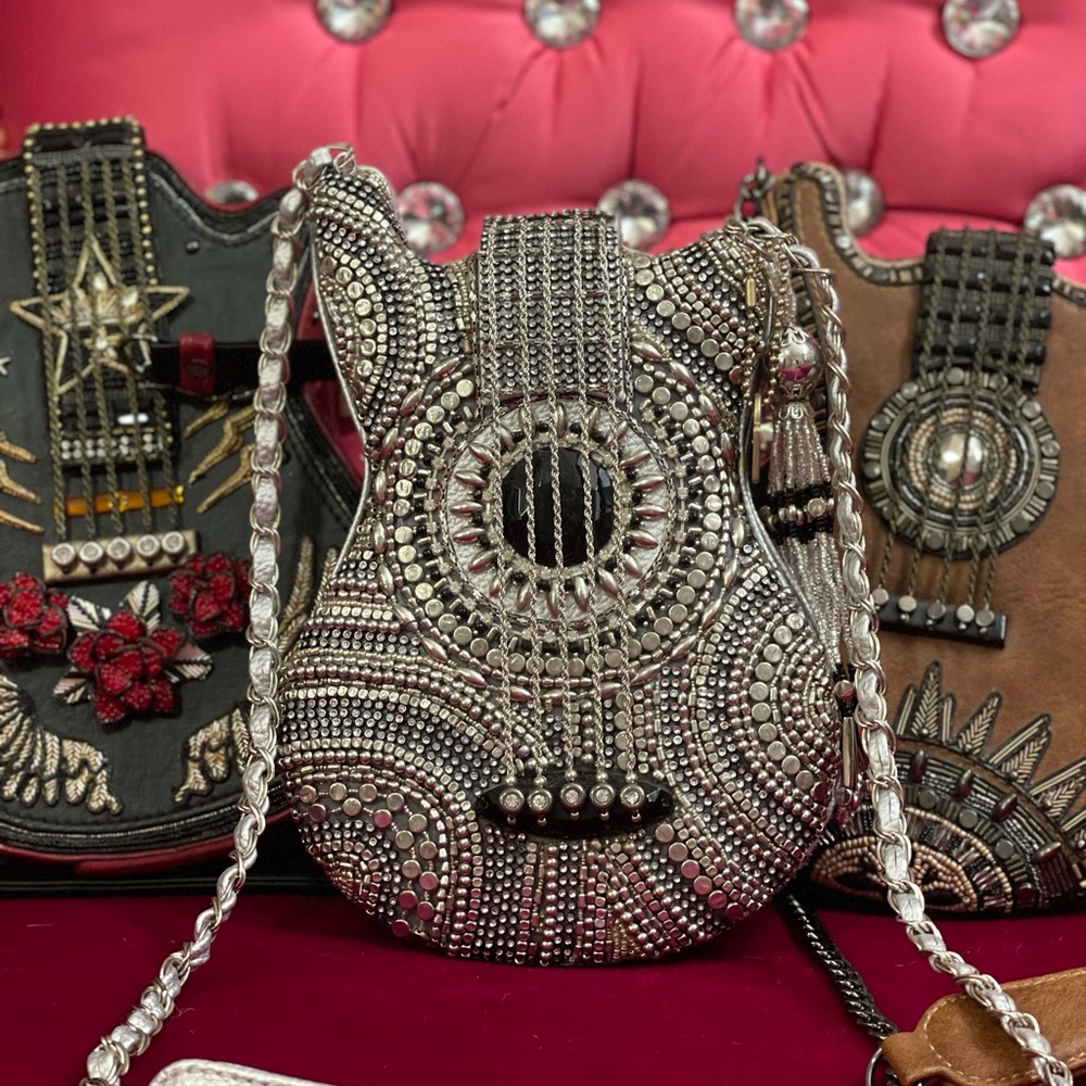 Mary Frances On Tour crossbody bag beaded guitar purse rock n roll vibes